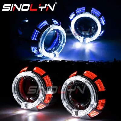 2 Inch Dual LED Angel Eyes Halo Bi Xenon Projector Lens Headlight H4 H7 Tuning • $60.03