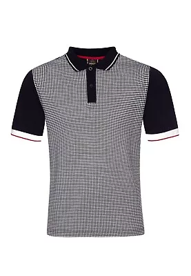 Mens Merc London Black Corona Dogtooth Classic Mod Cotton Polo Shirt - Medium • £39.99