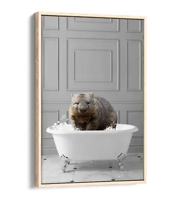 Wombat In Bath Panel Wall -quirky Bathroom Float Effect Canvas Wall Art Print • £49.99