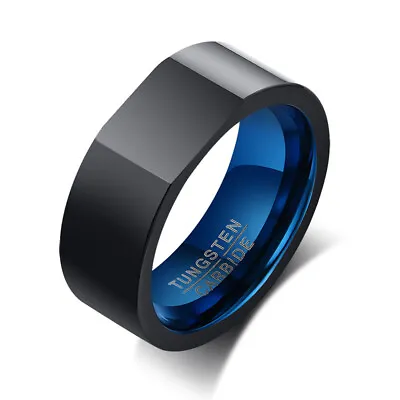 Tungsten Steel Blue Black Men's Ring Vacuum Electroplating DIY Fashion Jewelry • $19.17
