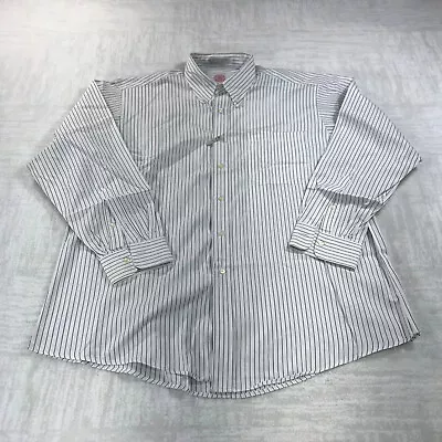 J Press Shirt Mens Extra Large 17 Button Up White Blue Stripe Dress Made USA • $48.88