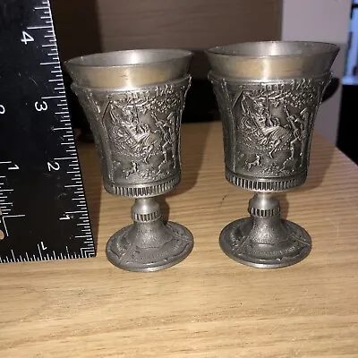 MATCHING PAIR OF SHOT GOBLETS WEBER 94% Pewter VERY ELABORATE CARVINGS 3 1/2 X 2 • $30