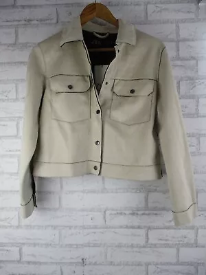 Zara Womens Jacket Coat Cream Black Trim S New Snap Front • $49