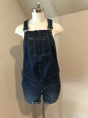 GAP Maternity 1969 Shorts Women Blue Denim Shortalls Bib Cuff Cotton Small S • $17.99