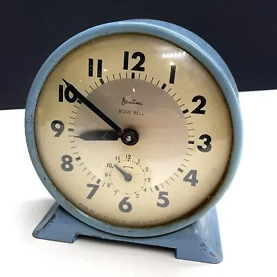 Vintage Bentima Bow Bell John D. Francis Windup Mechanical Alarm Clock Blue • £19.99