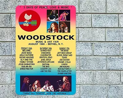 Woodstock Sign Aluminum Metal 8 X12  Garage Man Cave Classic Rock Concert • $12.95