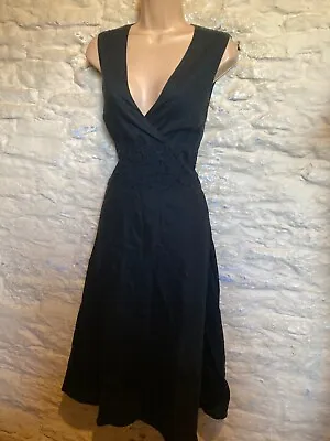 £4.20 • Buy Laura Ashley Black Linen Mock Wrap  Summer  Dress  Size  12