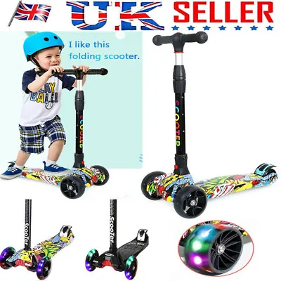 Adjustable Kids Child Kick Push Scooter 3 Wheels LED Flashing Tilt Lean Boys UK • £24.49