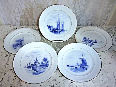 FIVE Petrus Regout & Co. Maastricht HOLLAND Pattern Delft Blue Embossed Plates • $89.99