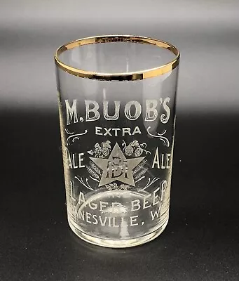 M Buobs Acid Etched Beer Glass / Vtg Pre Pro Barware Advertising / Man Cave Bar • $48