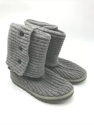 UGG US  Australia Size Youth 5 Classic Cardy Chunky Sweater Boots -Gray • $18.99