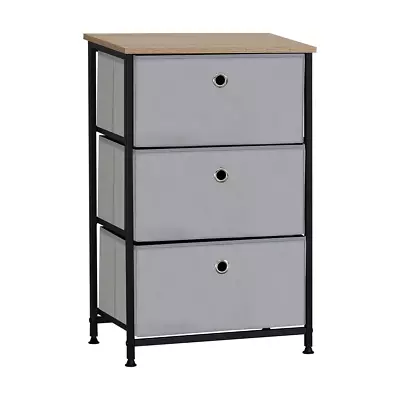 3 Tier Set Of Light Grey Canvas Drawers With Oak Effect Melamine Top • £19.99