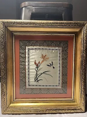 Vintage Silk Tapestry Botanical/Flowers/Flora/Bird Framed 18”X20” • $40