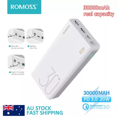 $27.99 • Buy Romoss 30000mAh Power Bank 20W Fast Charging Charger External Battery Powerbank