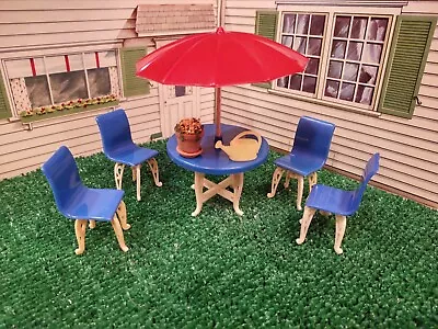 Vintage Plasco Garden Set W/Umbrella Miniature Dollhouse Furniture Plastic 1:16 • $14.95