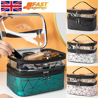 Double Layers Toiletry Cosmetic Vanity Storage Pouch Travel Make-Up Cases Bag UK • £2.98