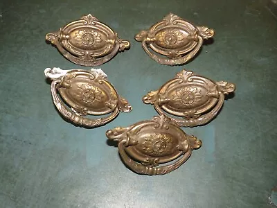 5 Antique Drawer Pulls With A Bronze Finish & Original Screws • $9.99