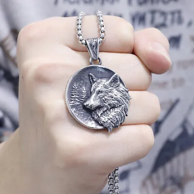 Vintage Mens Wolf Head Necklace Stainless Steel Wild Animal Pendant Jewelry Gift • $12.87