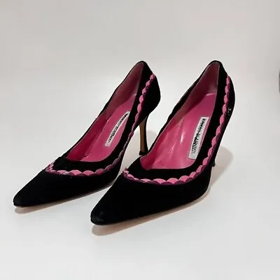 Manolo Blahnik Women's Black Suede Scalloped Detail Heels Size 36 1/2 • $79.99