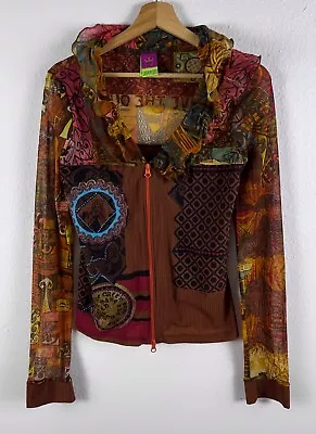 Women's SAVE THE QUEEN Y2K Full Printed Zip Blouse Top Mesh Multicolored Size L • $84.99