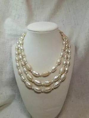 Lovely Vintage 3 Strand Cream Colored Faux Pearl Necklace. Signed Hong Kong • $5