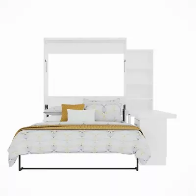 RoomAndLoft Queen Wood Murphy Wall Bed & Shelf Storage In White • $2517.41