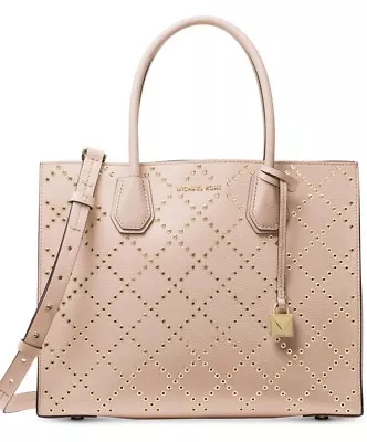 New Michael Kors Mercer Grommet Large Convertible Tote Gold Pink Leather Bag  • $229.49