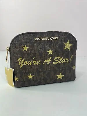 New Michael Kors Cosmetic Bag You’re A Star Brown Illustrations Coated Canvas M1 • $99.98