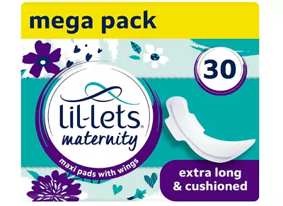 Lil-Lets Maternity Pads | 30 X Extra Long Maxi Thick Pads With Wings | 3 Packs • £7.97