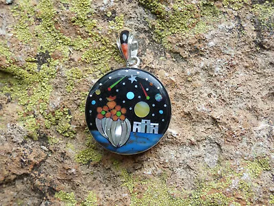 Micro Inlay Double Sided Galaxy Cactus Sterling Silver 925 Unisex Pendant V9 • $119.95