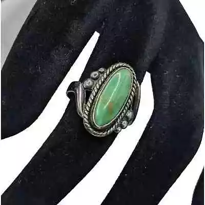 Sterling Silver Navajo Green Turquoise Native American Vintage Ring Sz 6 • $74