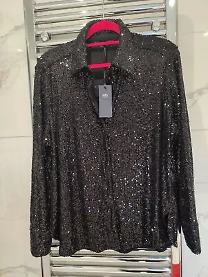 Marks And Spencer M & S Collection Black Sequin Top 16 Regular BNWT  • £25