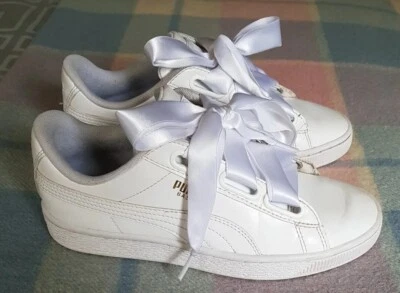 $14 • Buy Puma White  Basket Ribbon Sneakers  Size EU 36  US 6   22.5 Cm VGC 