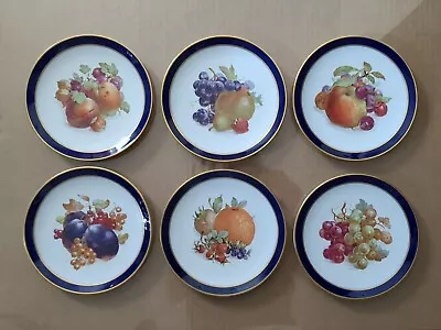 6 Vintage Schumann Echt Cobalt German 7.5  Porcelain Plates With Fruit Designs • $42