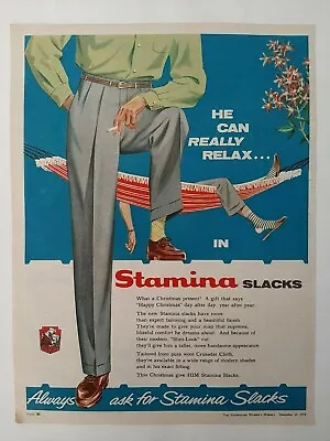 Vintage Australian Advertising 1958 Ad STAMINA SLACKS Hammock Clothing Art • $16.95
