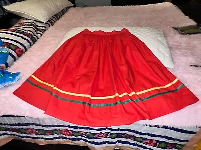 Mexican Folkloric Jalisco Circle Dance Ballet Skirt Red Multicolor Ribbon Sz S • $49.99