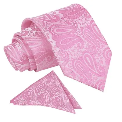 Mens Baby Pink Paisley Tie & Pocket Square Wedding / Smart / Formal Ties • £11.98