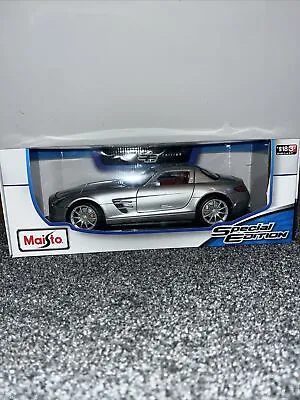 New MAISTO 1:18 Scale Mercedes Benz SLS AMG In Silver Diecast Collectors Model • $43.50