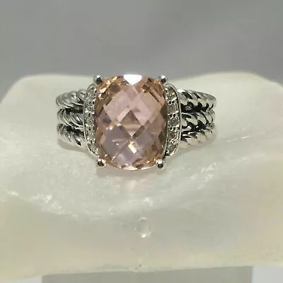 Unique Fancy Engagement Ring 2.30Ct Cushion Cut Morganite 14k White Gold Finish • $69.01