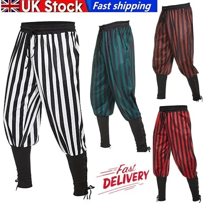 2023 Striped Steam Punk Sweatpants Medieval Pirate Costume Stage Stripe Pants UK • £6.66