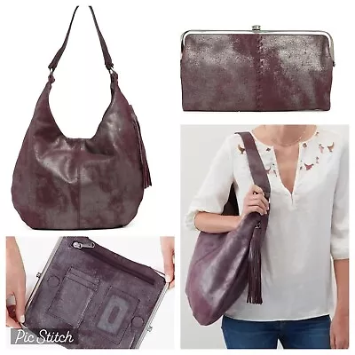 NWT Hobo Gardner Leather Shoulder Bag  & Matching Lauren Wallet - Plum Graphite • £192.06