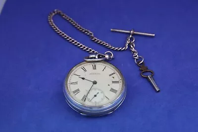 Antique Solid Silver Cased Pocket Watch Waltham Watch Co. 1890 With Key & Chain • £32