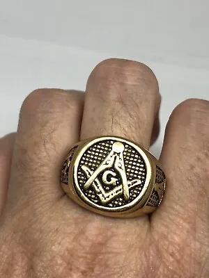 Vintage Free Mason Ring Golden Stainless Steel Size 9 • $28