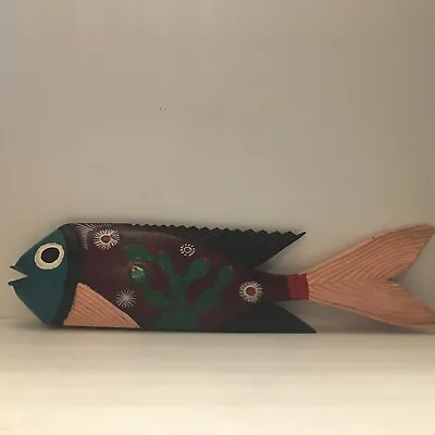 Vintage Mexican FOLK ART Hand Carved Painted  15  Wood FISH • $38