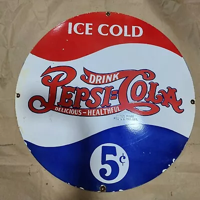 Pepsi-cola Porcelain Enamel Sign 30 Inches Round • $100