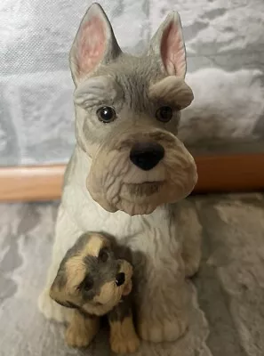 Vintage Schnauzer Dog Figurine Mom Female W Puppy Schnauzers Ceramic Enesco • $24.99