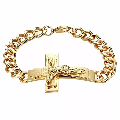 Men's Stainless Steel Religious Bible Jesus Cross Prayer Bangle Bracelet Chain • $11.99