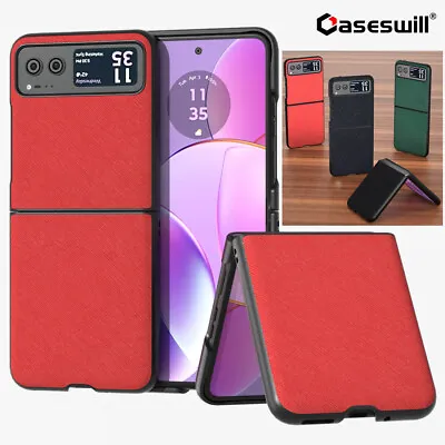 For Motorola Razr (2023) Cross Texture Leather Hard Case Cover+Screen Protector • $13.98