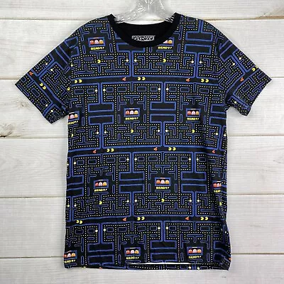 Pac-Man Tee Shirt Mens M Black All Over Print Short Sleeve Video Game Top • $19.99