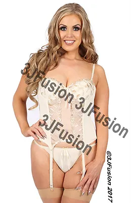 Cream Embroidered Wedding Bridal Basque/Coset And Thong Set Lingerie (DJ)  • £9.96